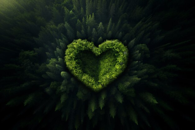 Vista dall'alto sulla forma del cuore nella foresta