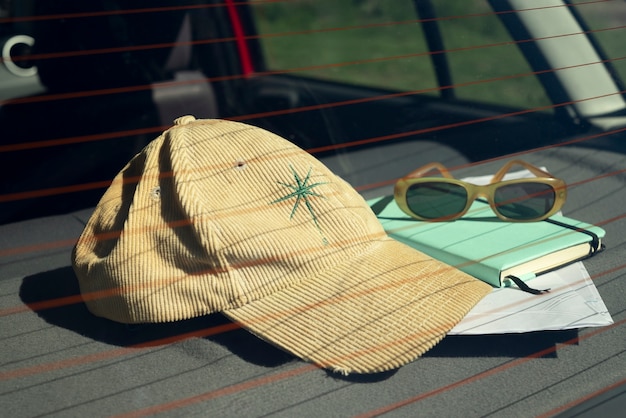 Vista degli oggetti di viaggio all'interno dell'auto pronti per il viaggio