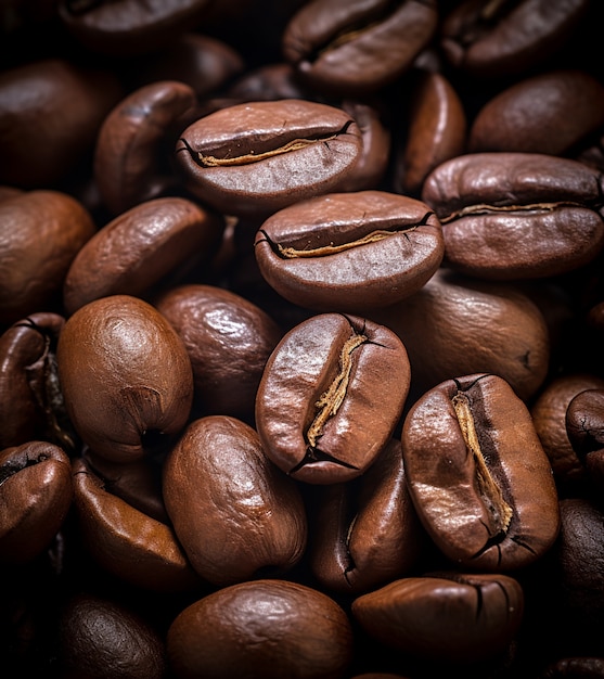 Vista dei chicchi di caffè arrostiti