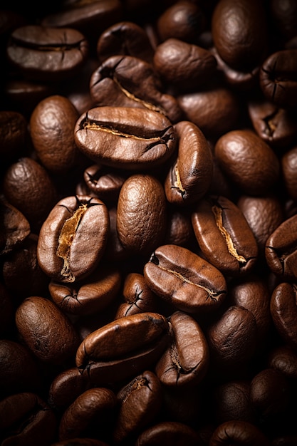 Vista dei chicchi di caffè arrostiti