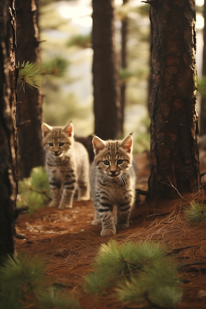 Vista dei cuccioli di lince selvatica in natura