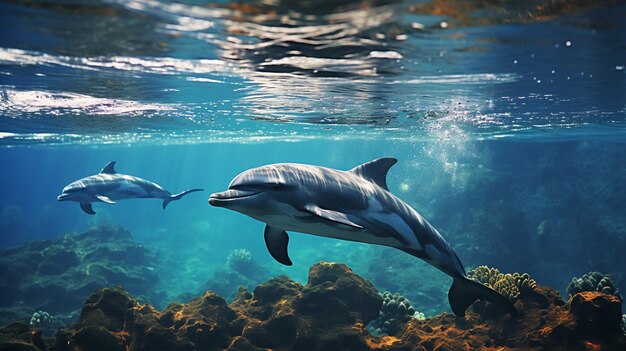 Vista dei delfini che nuotano nell'acqua