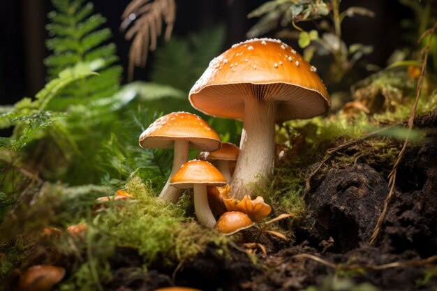 Vista dei funghi che crescono nella foresta