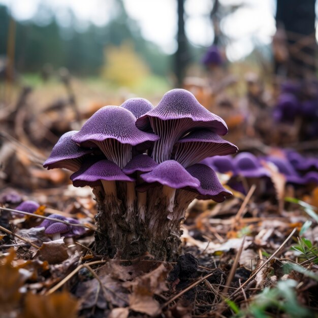 Vista dei funghi viola in natura