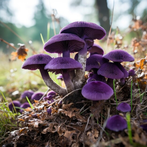 Vista dei funghi viola in natura