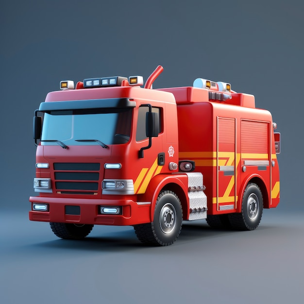 Vista del camion dei vigili del fuoco grafico 3d