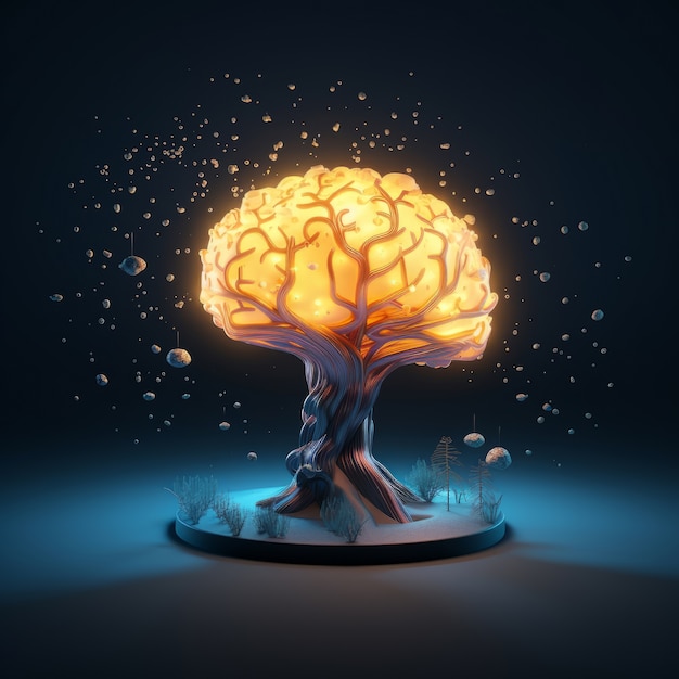 Vista del cervello raffigurato come un albero fantastico