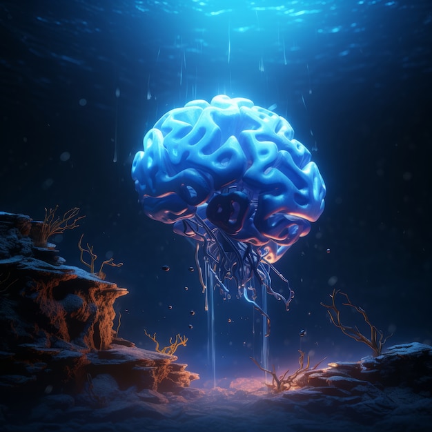 Vista del cervello sott'acqua