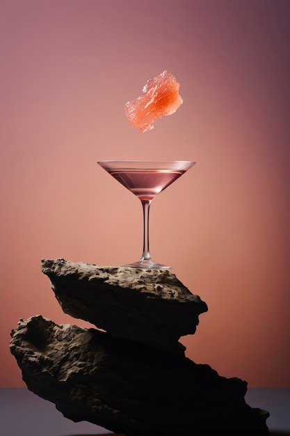 Vista del cocktail mix in vetro con set neo-futuristico astratto