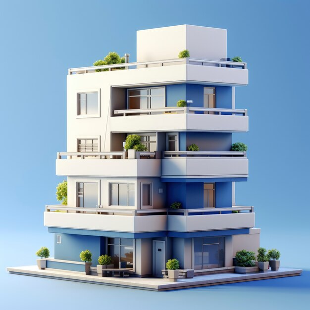 Vista del complesso di appartamenti grafico 3d