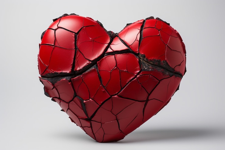 Foto gratuito vista del cuore rosso rotto