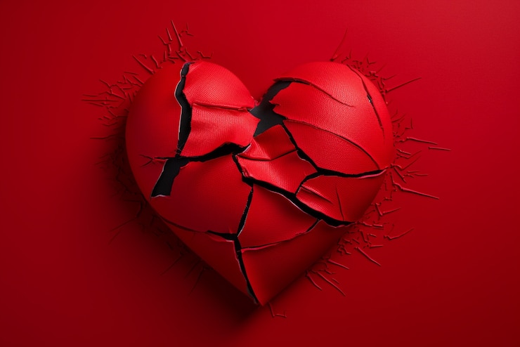 Foto gratuito vista del cuore spezzato rosso