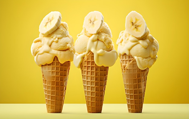 Vista del delizioso dessert gelato congelato con banane
