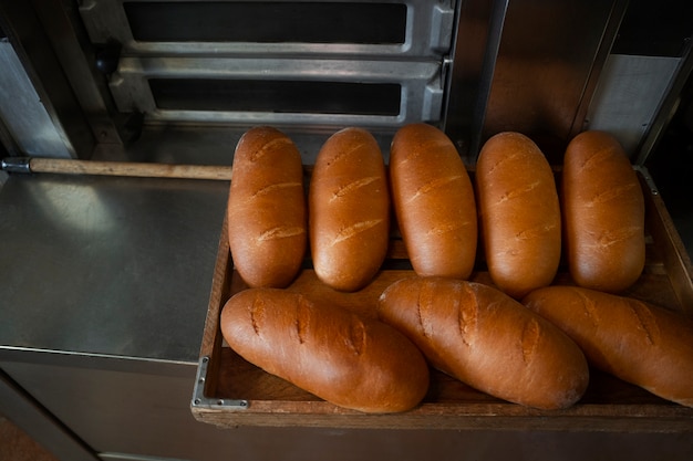 Vista del delizioso pane cotto in pasticceria