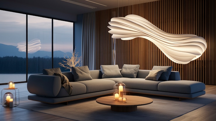 Foto gratuito vista del design futuristico della lampada di illuminazione