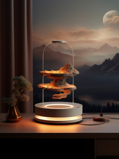 Vista del design futuristico della lampada luminosa