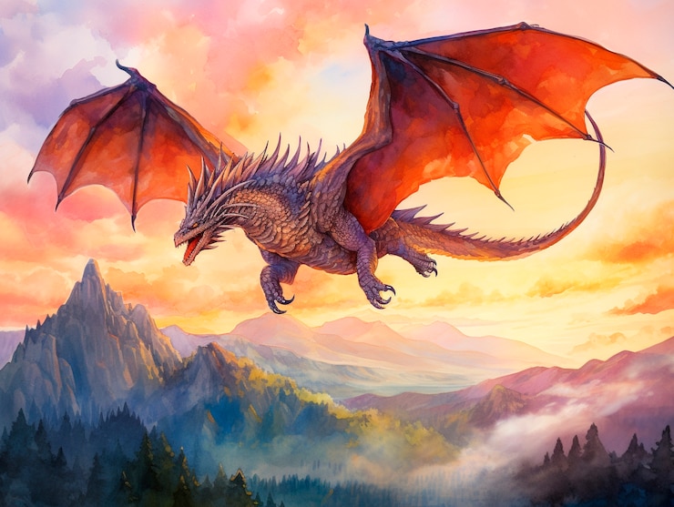 Foto gratuito vista del drago ad acquerello