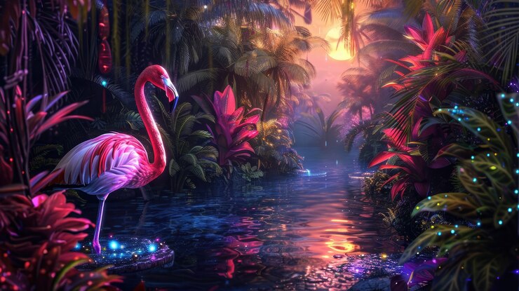 Foto gratuito vista del fenicottero tropicale dei cartoni animati