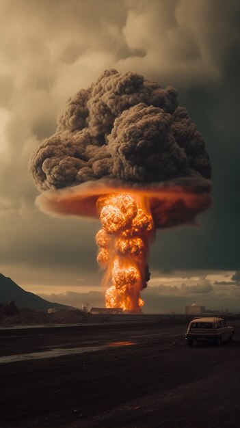 Vista del fungo apocalittico di esplosione di una bomba nucleare