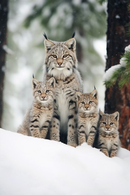 Vista del gatto selvatico con neve in inverno