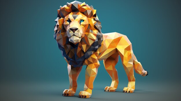 Vista del leone geometrico 3d con effetto grafico basso