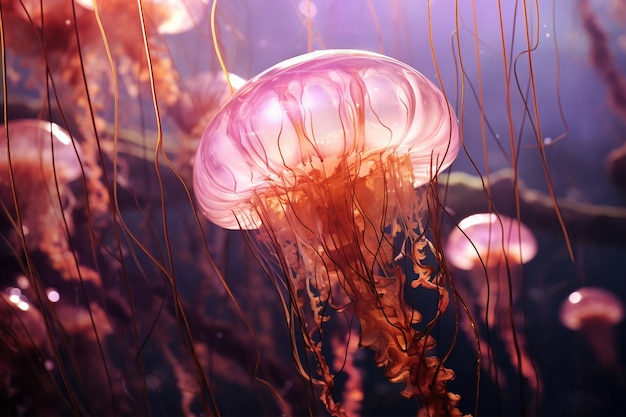 Vista del maestoso sciame di meduse nell'oceano