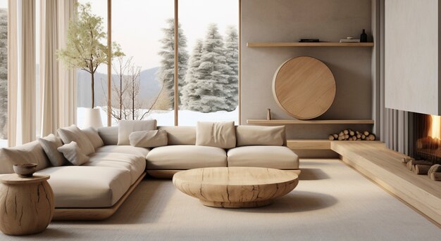 Vista del minimalismo nordico e della miscela di interior design wabi-sabi giapponese