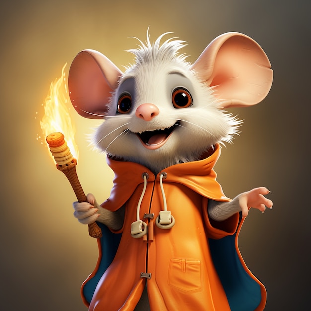 Vista del personaggio dei cartoni animati dell'opossum come torcia