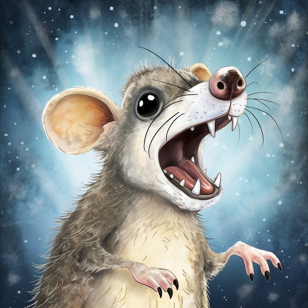 Vista del personaggio dei cartoni animati dell'opossum