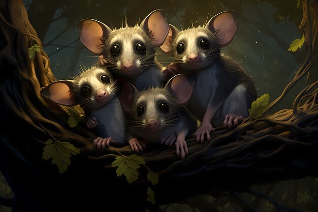 Vista del personaggio di cartone animato opossum