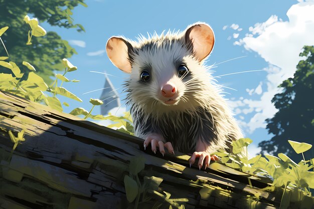 Vista del personaggio di cartone animato opossum