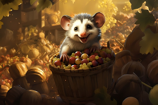Vista del personaggio di cartone animato opossum