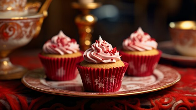 Vista del piatto pieno di deliziosi e dolci dessert cupcake