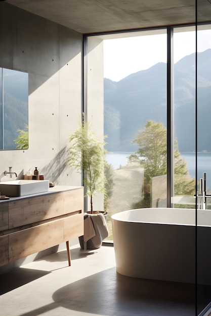 Vista del piccolo bagno con decorazioni e mobili in stile moderno