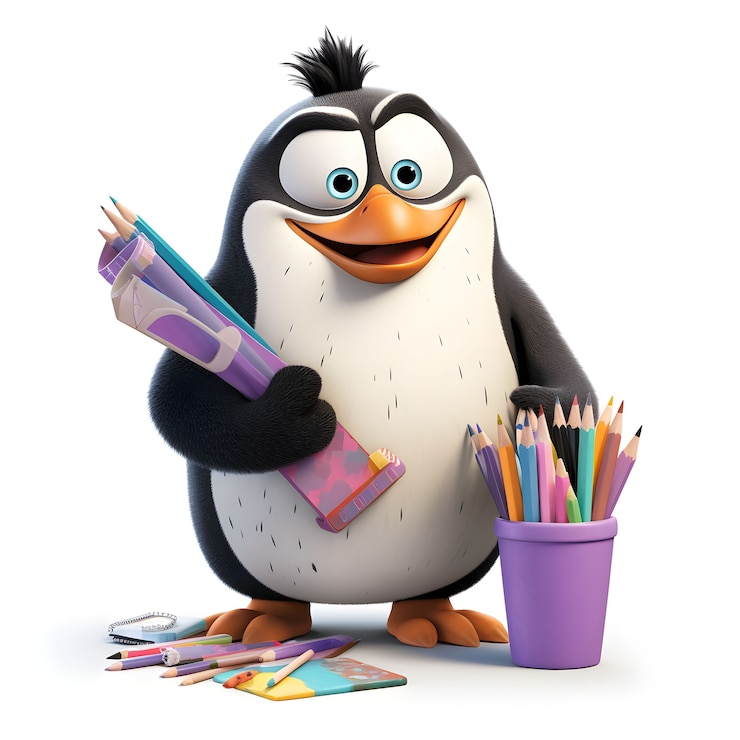 Foto gratuito vista del pinguino animato 3d del fumetto