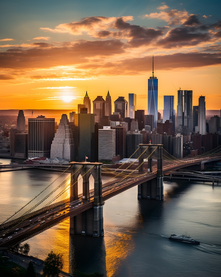Foto gratuito vista del ponte di brooklyn a new york