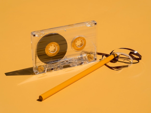 Vista del primo piano del concetto di musica di casette