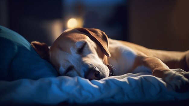 Vista del simpatico cane che dorme pacificamente