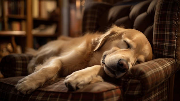 Vista del simpatico cane che dorme pacificamente