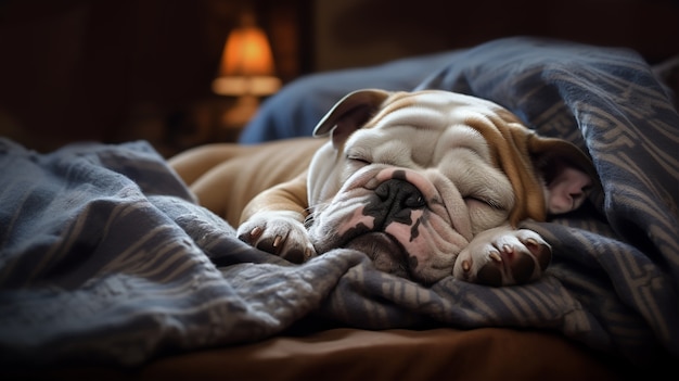 Vista del simpatico cane che dorme pacificamente