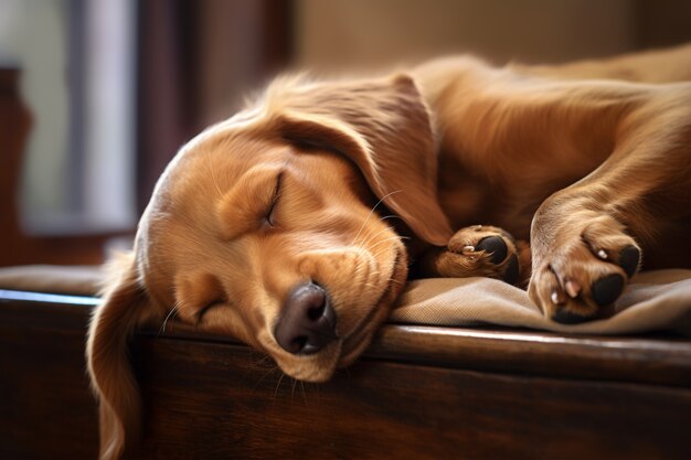 Vista del simpatico cane che dorme pacificamente