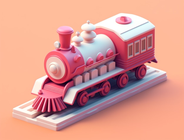 Vista del treno a vapore simile a un giocattolo 3d
