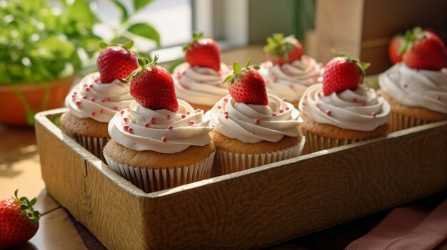 Vista del vassoio pieno di deliziosi e dolci dessert cupcake