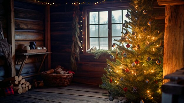 Vista dell'albero di Natale splendidamente decorato in cabina
