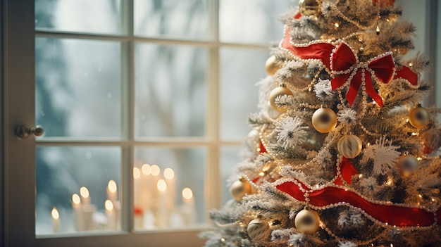 Vista dell'albero di Natale splendidamente decorato in casa