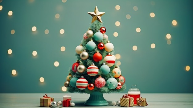 Vista dell'albero di Natale splendidamente decorato