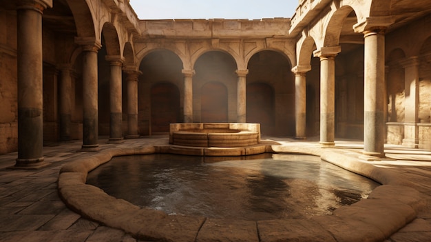 Vista dell'antico palazzo romano con piscina