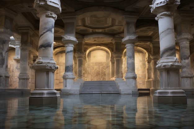 Vista dell'antico palazzo romano con piscina