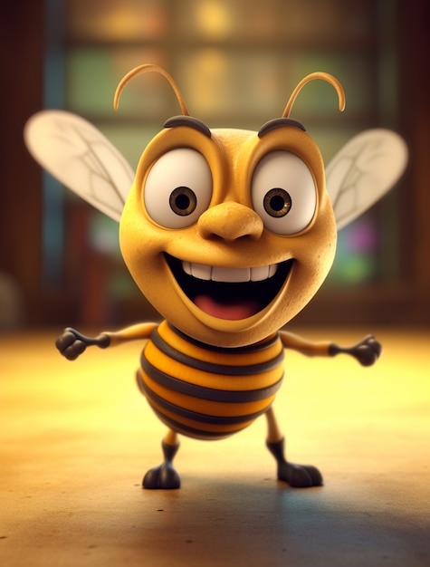 Vista dell'ape del personaggio dei cartoni animati 3d