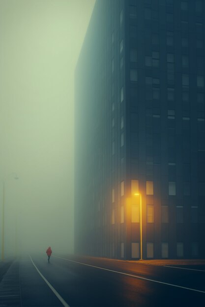 Vista dell'architettura della città con nebbia